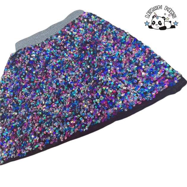 LEZONKIDS - Novidade em 2024 Cintura Elástica Saias Elegantes para Meninas com Lantejoulas Multicoloridas Saias A-lin para Meninas Crianças